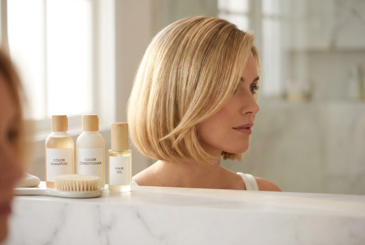 Kort blond haar: stylen met kleurbescherming en glans