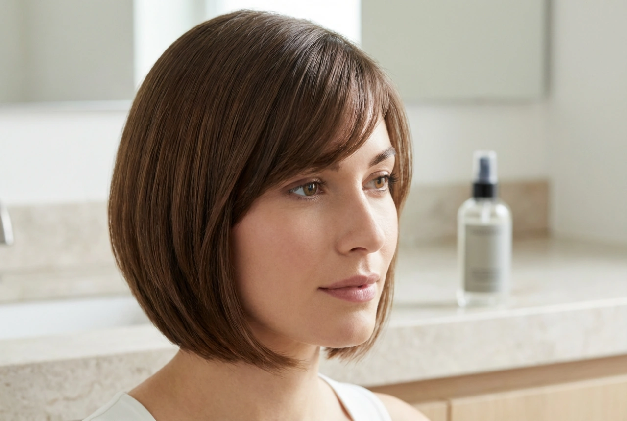 Asymmetrische bob met zijscheiding: styling en fixatie