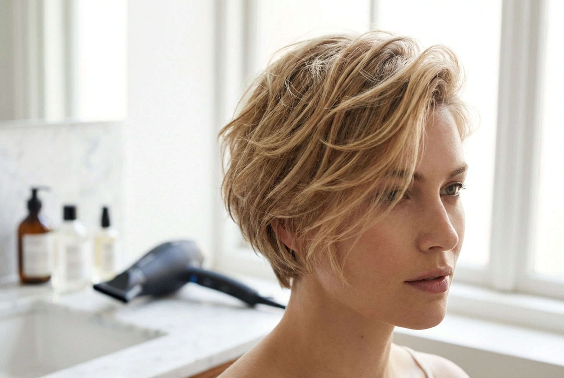 Kort dameskapsel: volume, textuur en snel drogen