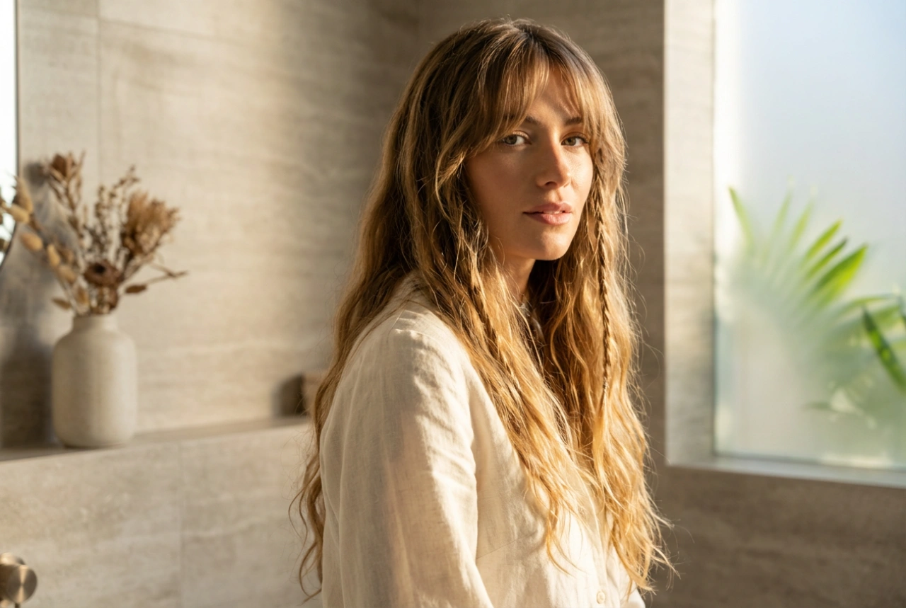 Boho in de praktijk: jaren '70 kapsel, curtain bangs en golven