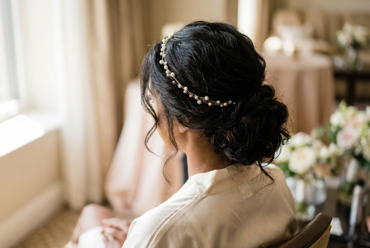 Een delicate haarband voor een feest: kapsels met een haarband voor een bruiloft