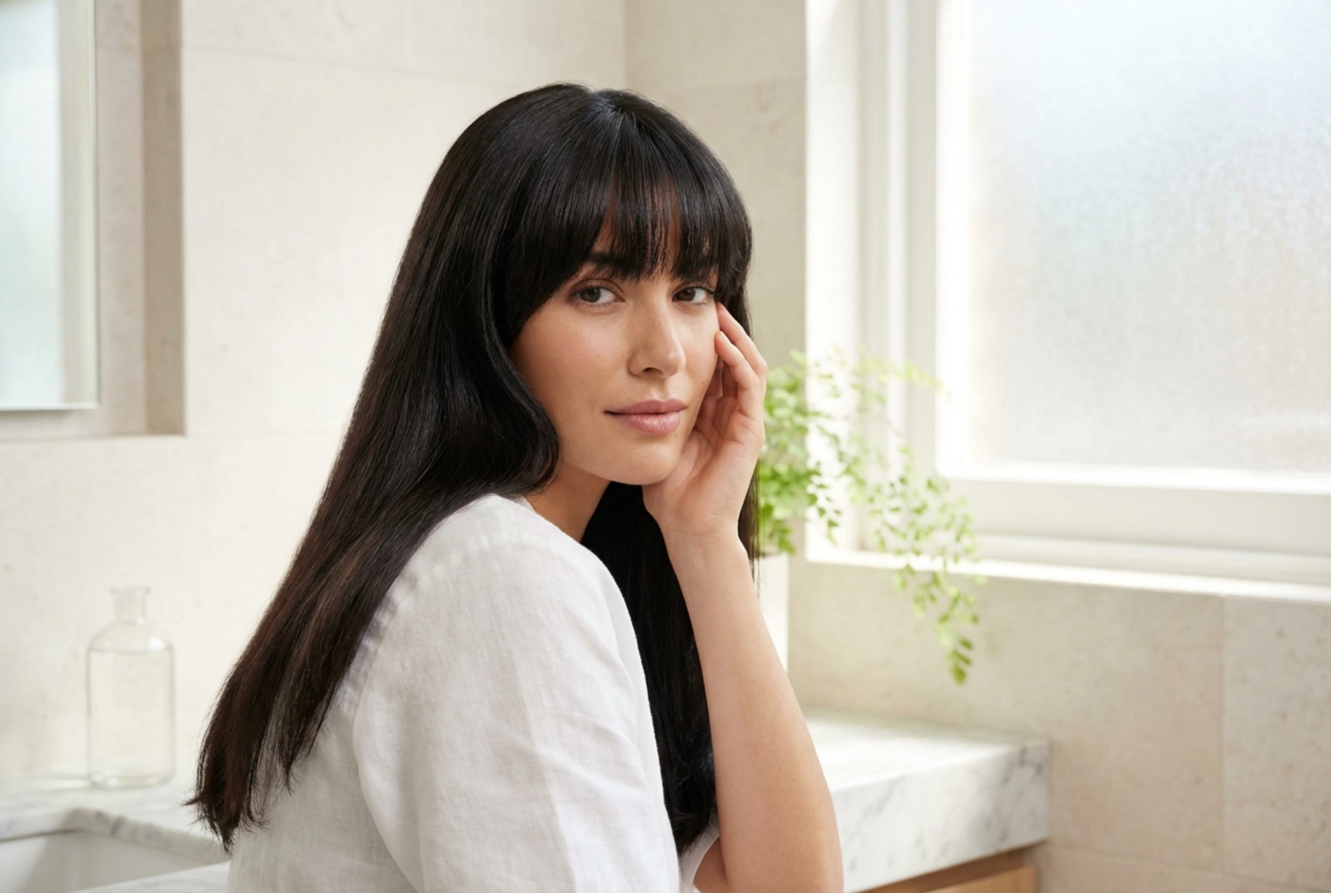 Lang haar met een pony: styling, volume bij de aanzet en gladmaken