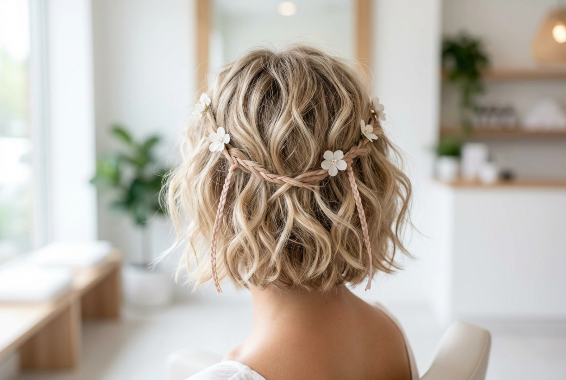 Boho kapsels voor kort haar: losse textuur, golven en accessoires