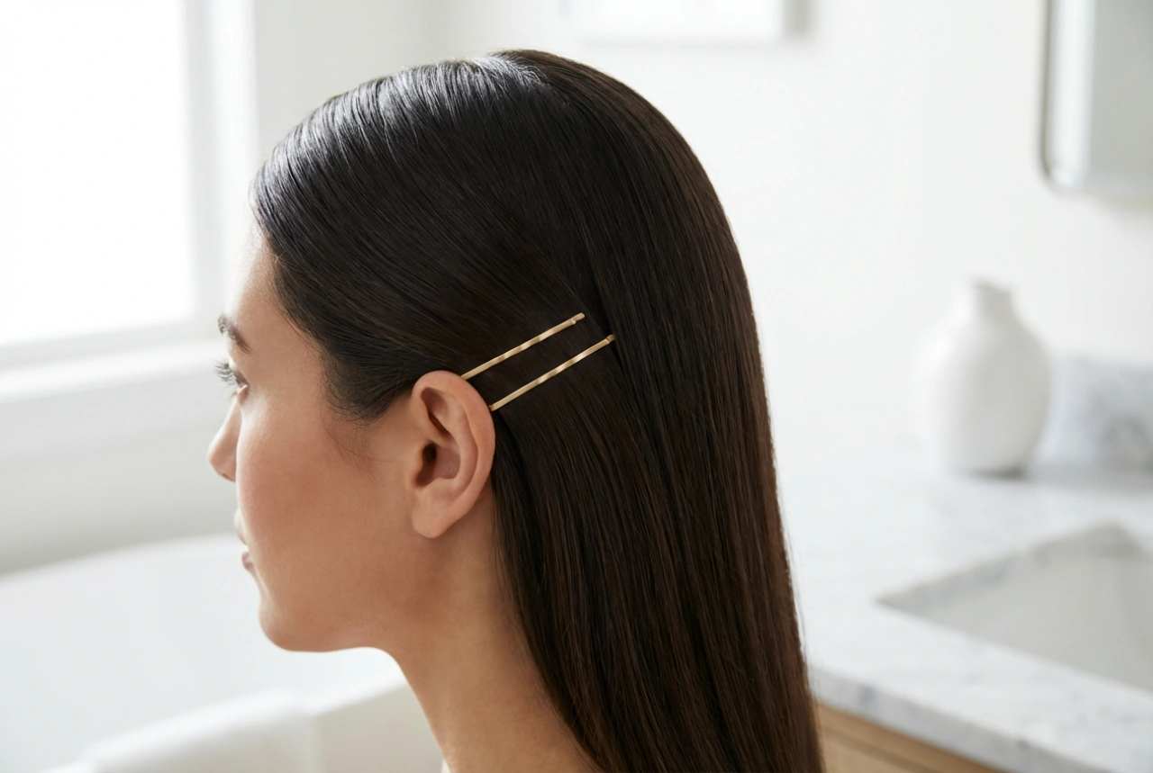 Dameskapsel achter het oor: elegante styling met schuifspeldjes en gel