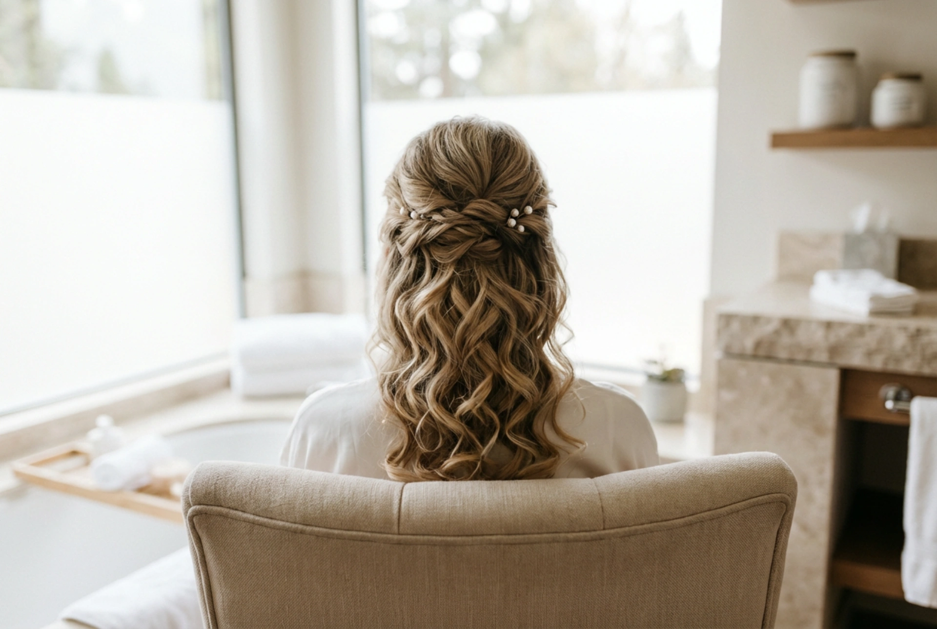 Elegante opsteekkapsels en golven: kapsels voor een bruiloft voor halflang haar