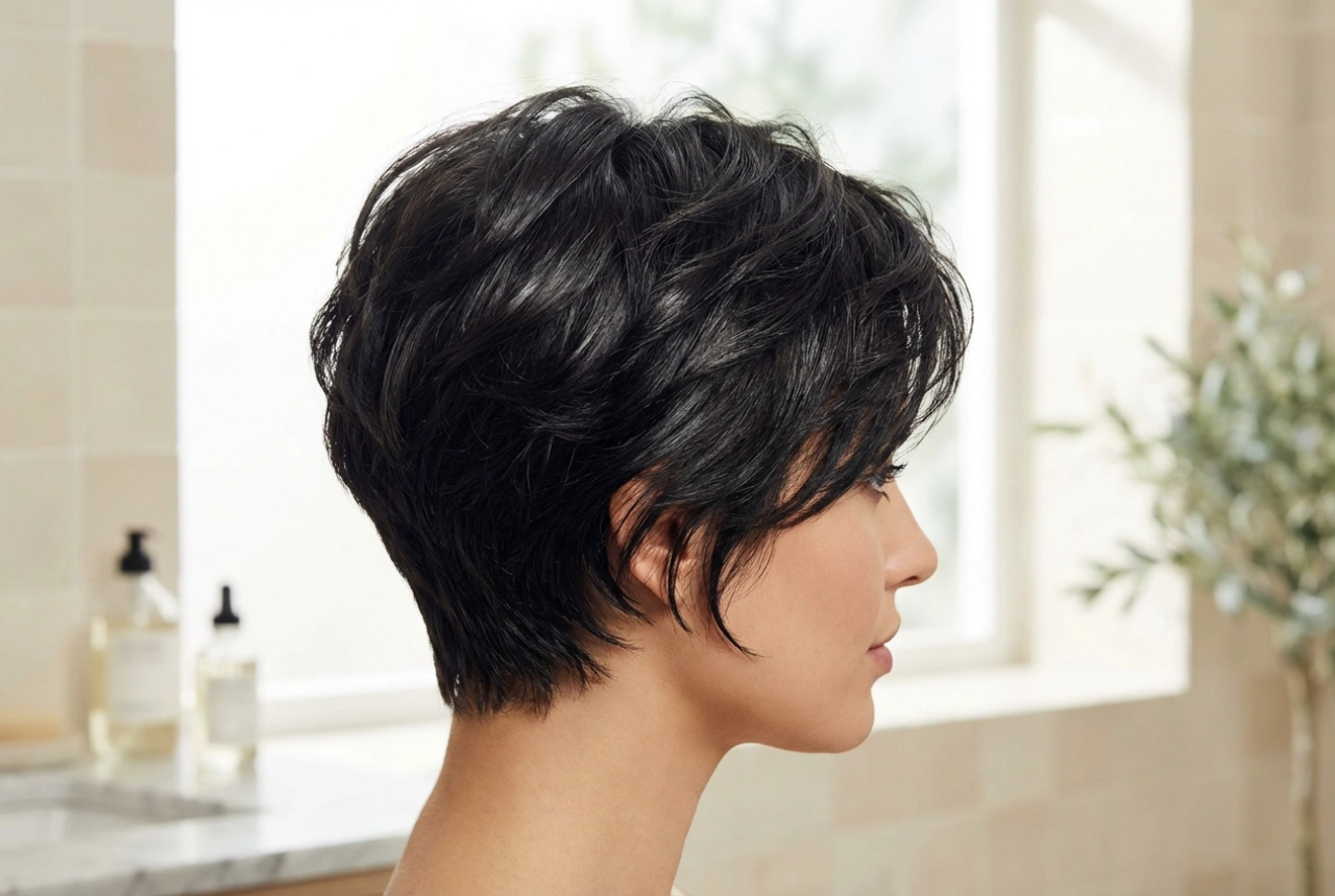 Avondkapsel voor kort haar: textuur, volume en glans