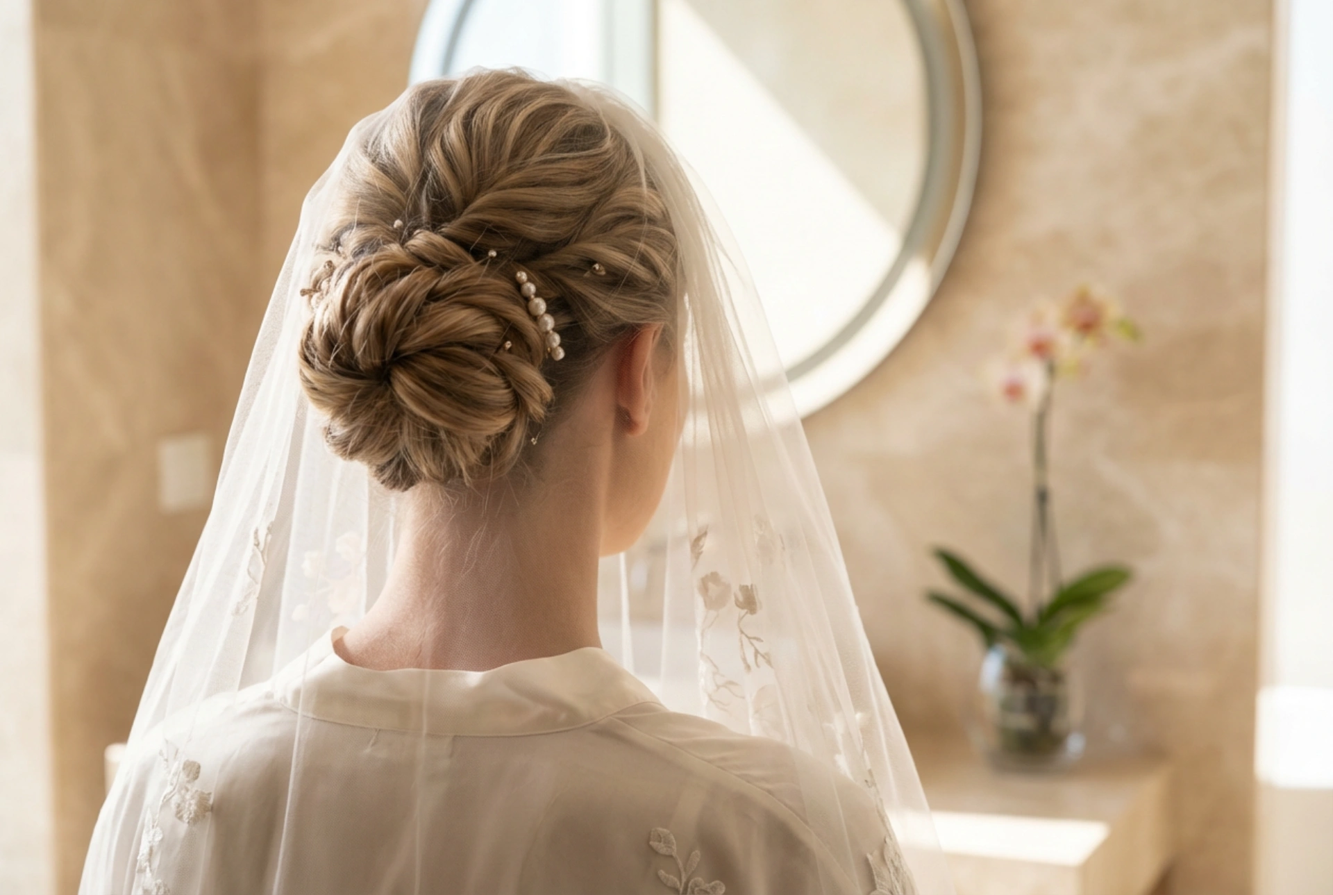 Sluier en bruidskapsels: bevestiging, volume en houdbaarheid