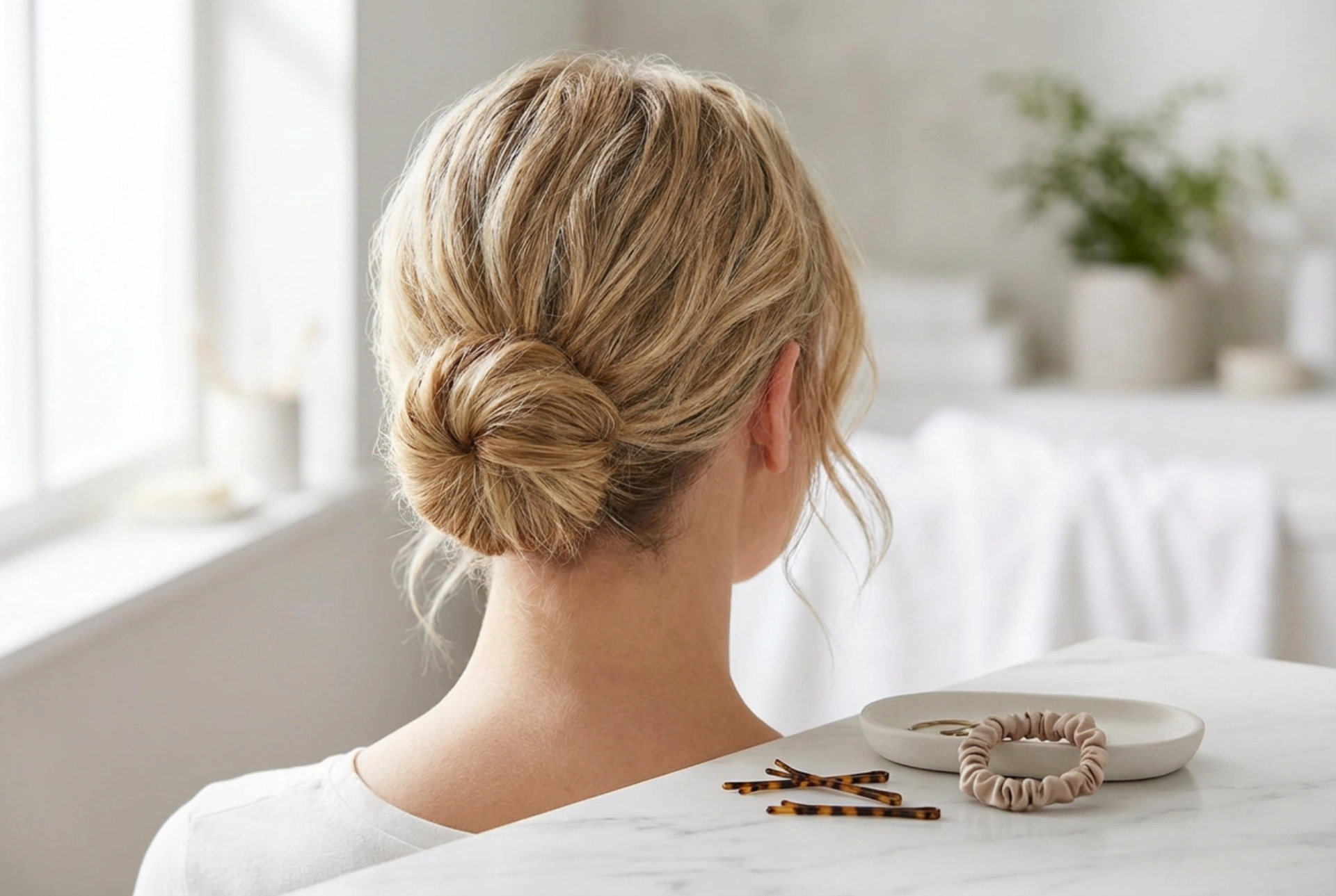 Knot voor kort haar: 4 eenvoudige manieren met een elastiekje, schuifspeldjes en een knotvulling