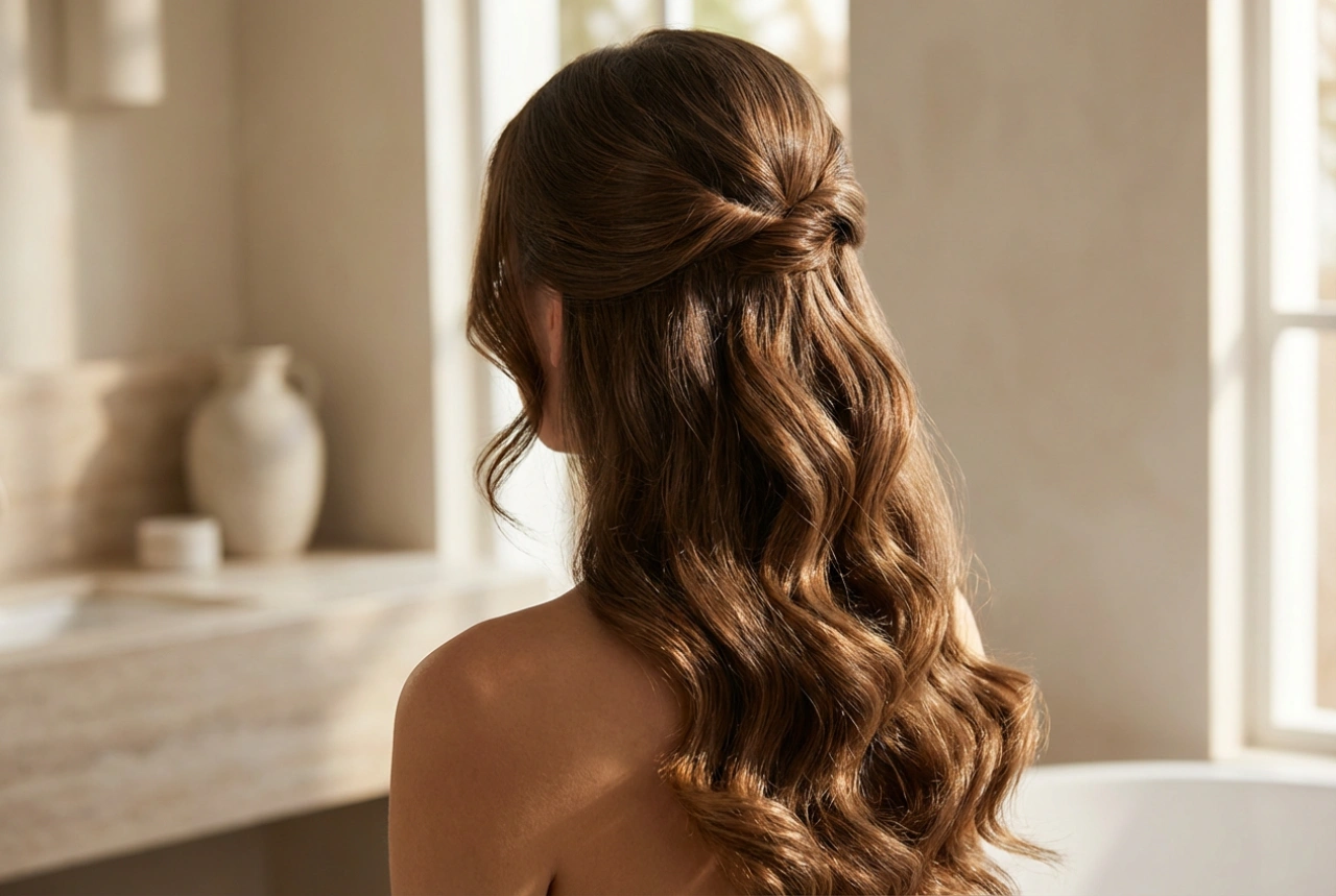Mooi kapsel voor lang haar: golven, half-opgestoken en een elegante paardenstaart