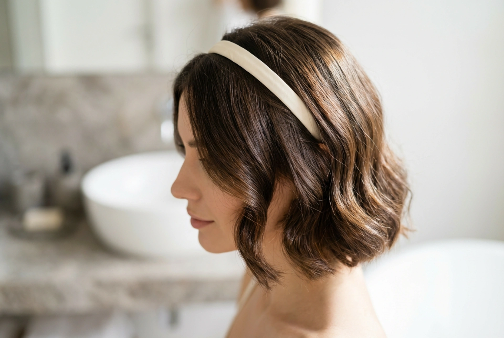 Mooi kapsel voor kort haar: snelle golven, haarbanden en textuur