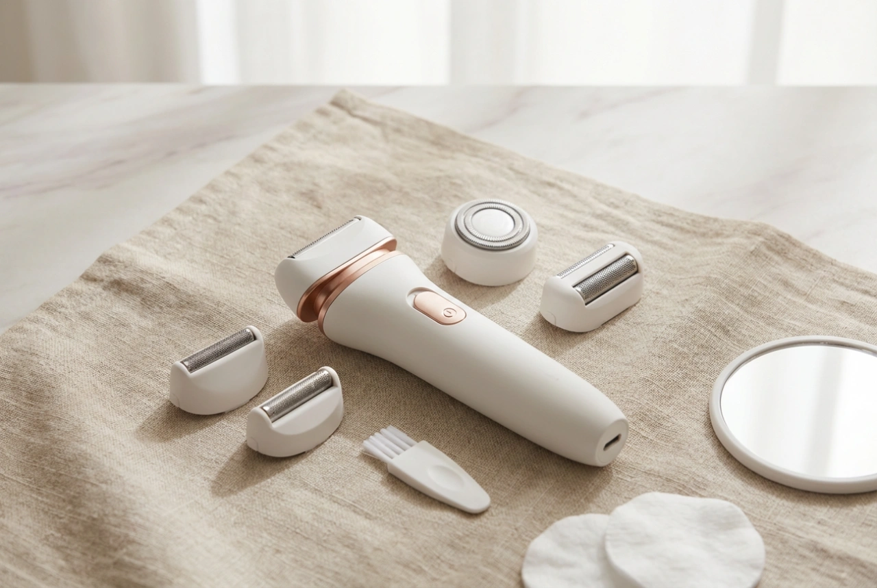 Elektrisch scheerapparaat voor dames: scheerhoofden, standen en reiniging