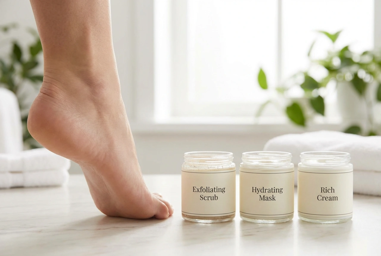 De oplossing voor droge hielen: peeling, masker en crème met ureum