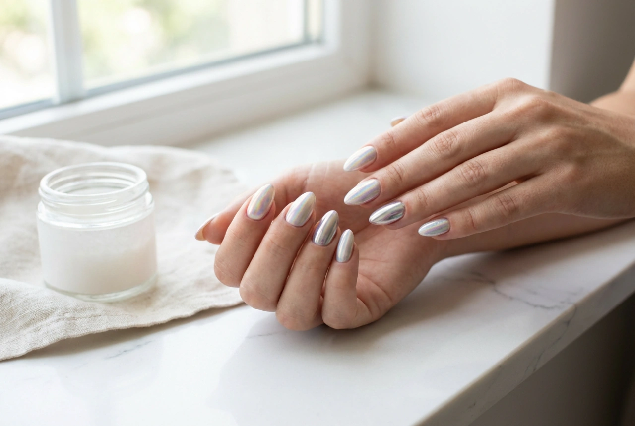 Gel nagellak met pigmentpoeder: spiegel-, zeemeermin- en holo-effect zonder strepen