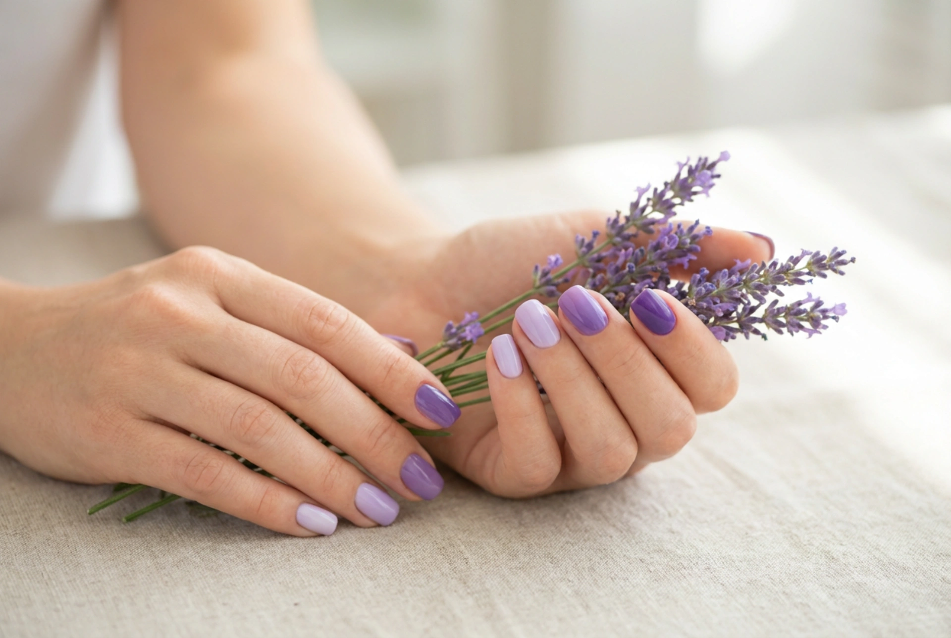 Lavendelkleurige gelnagels: de perfecte tint, afwerking en florale accenten