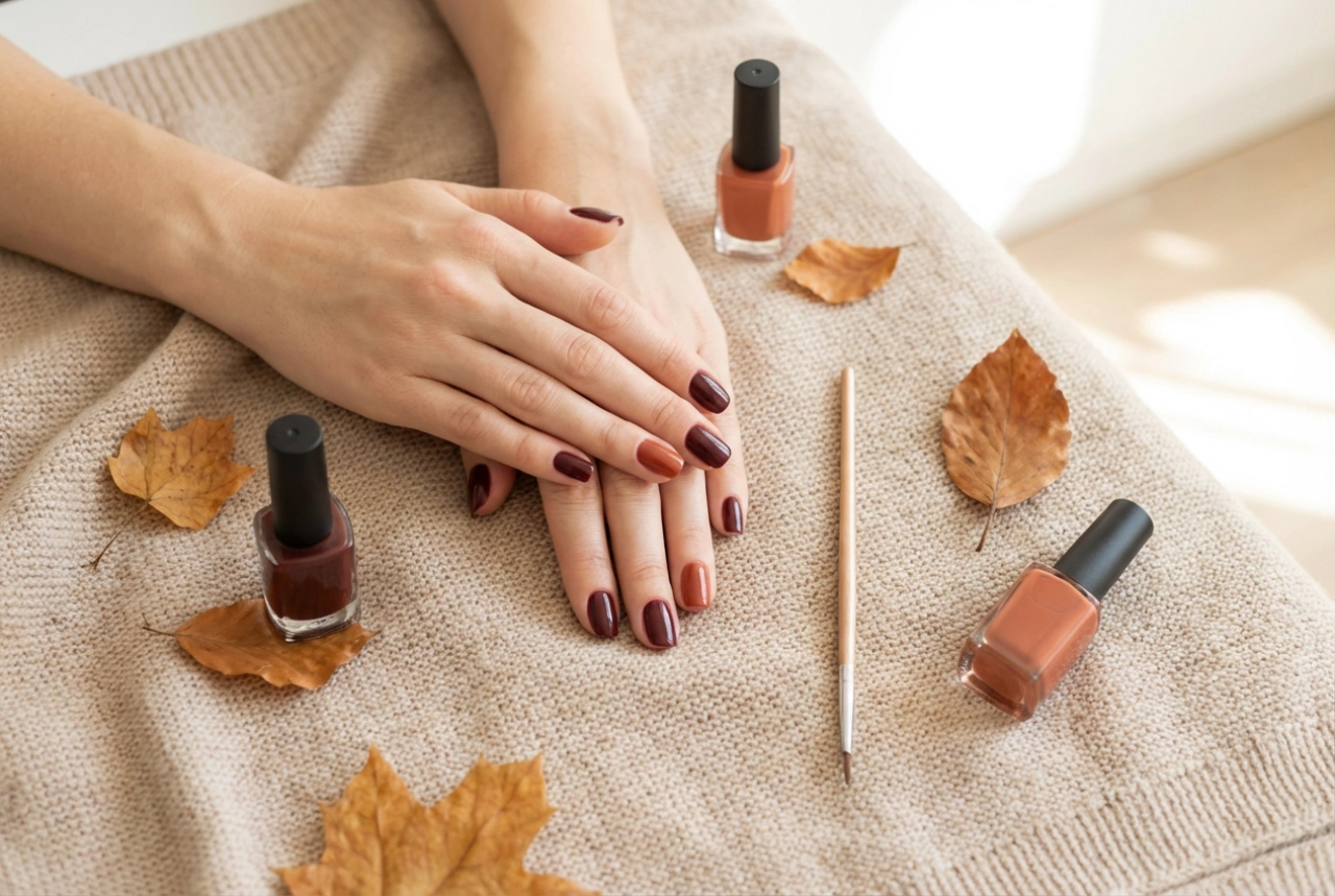 Herfstverzorging en decoraties: hybride nagels voor de herfst thuis