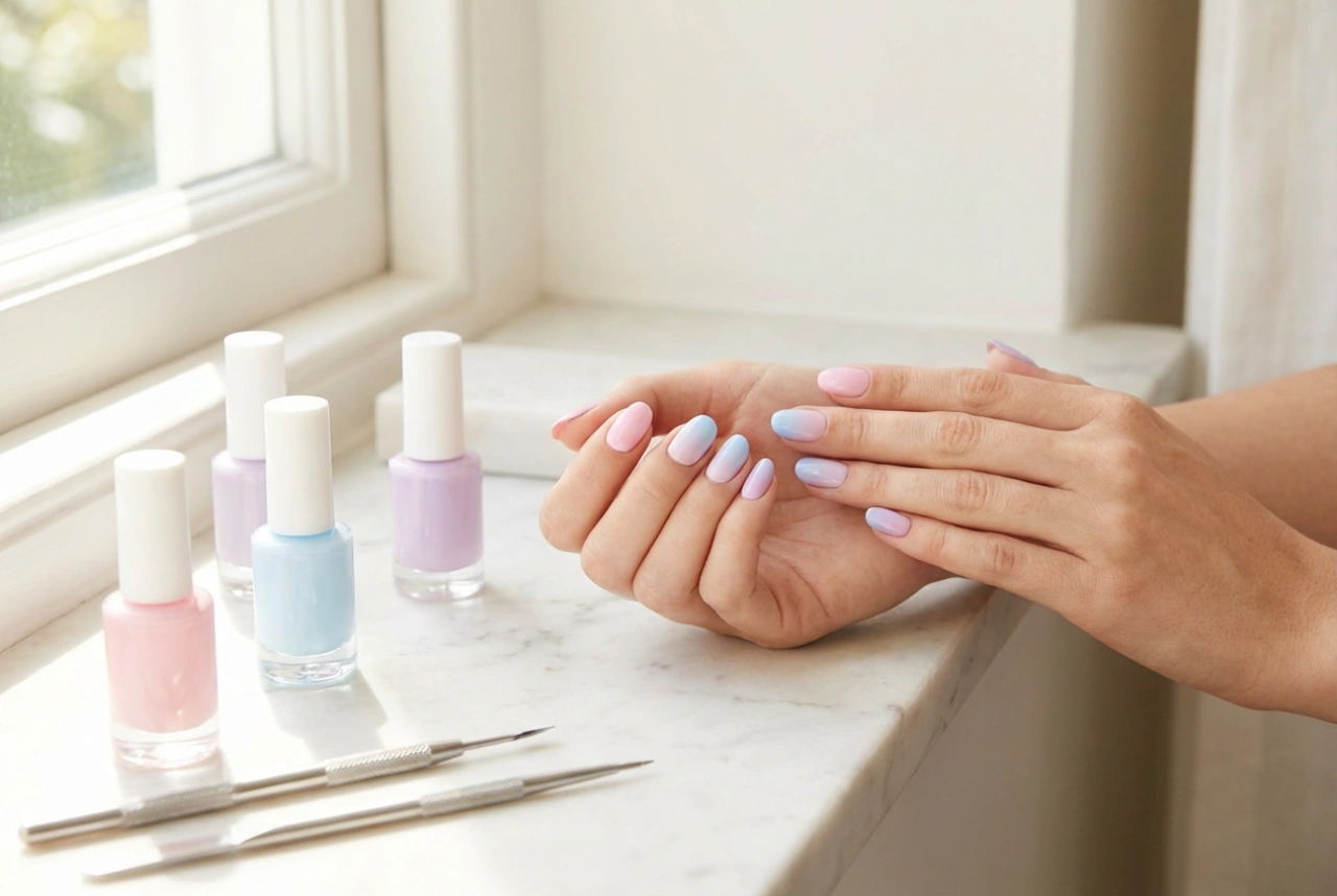 Streepvrije pastel nagels: dekkende applicatie en het combineren van kleuren