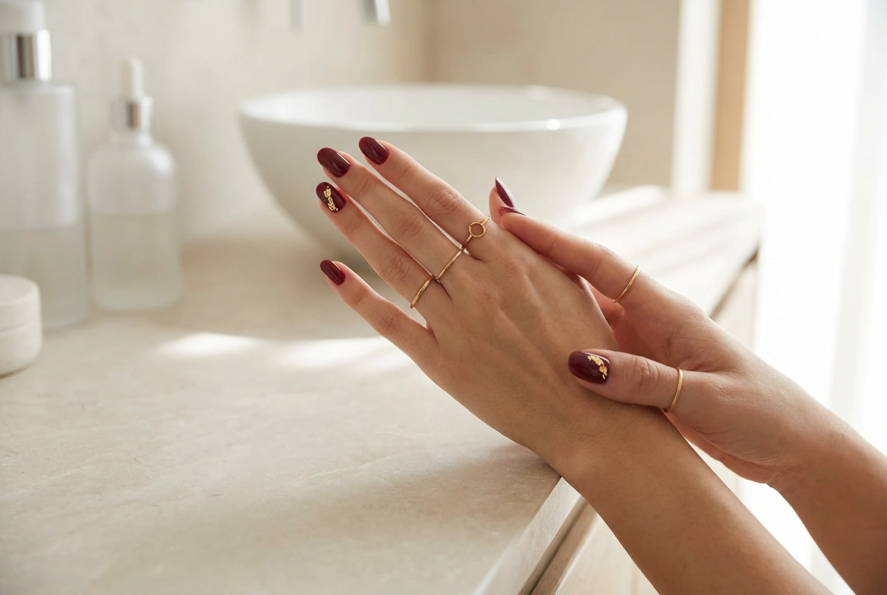 Bordeauxrode nagels met versiering: simpele accenten stap voor stap