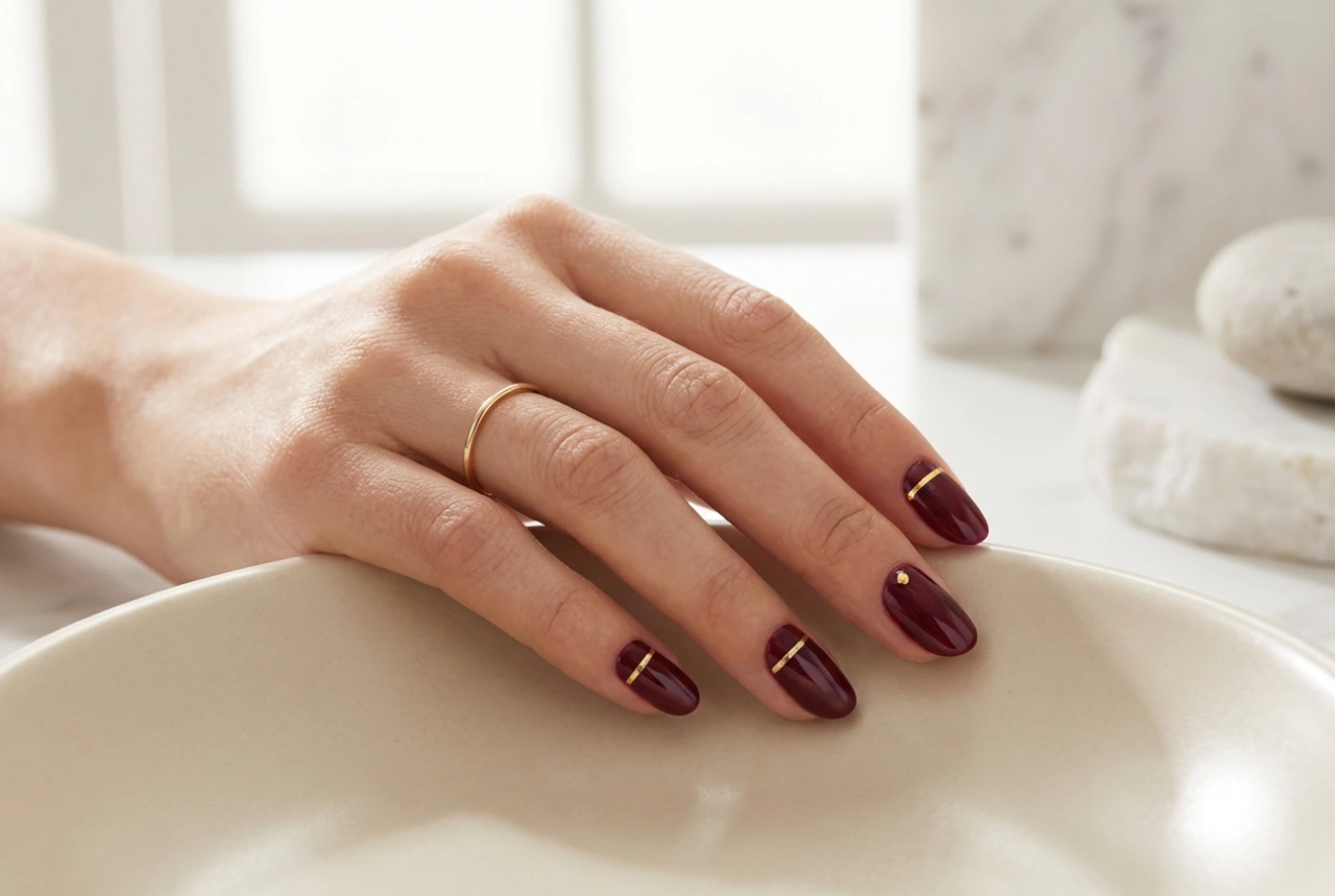 Bordeauxrode nagels met een gouden accent: combinaties en technieken