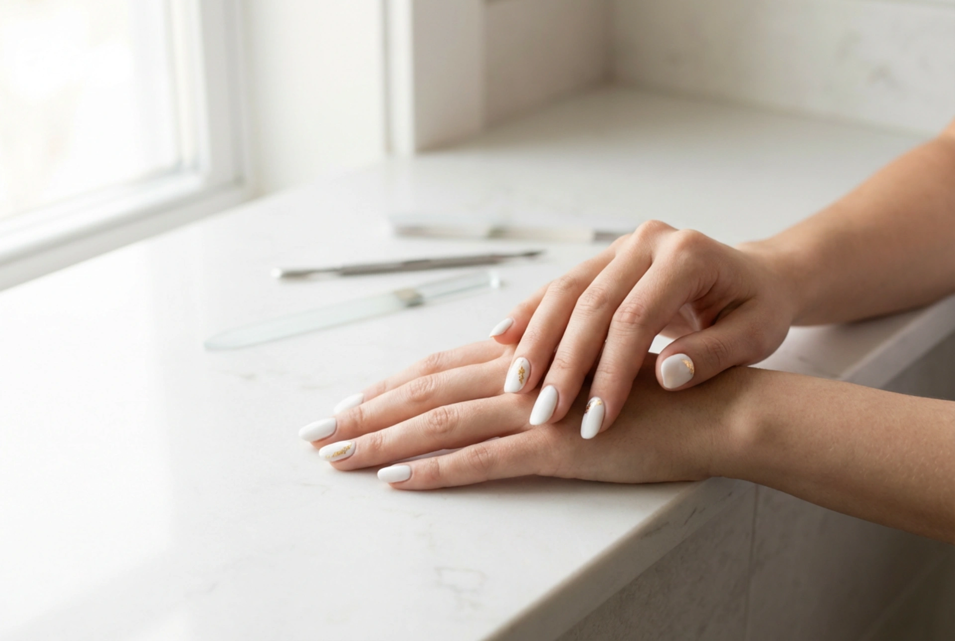Witte nagels met goudfolie: aanbrengtechnieken en bescherming