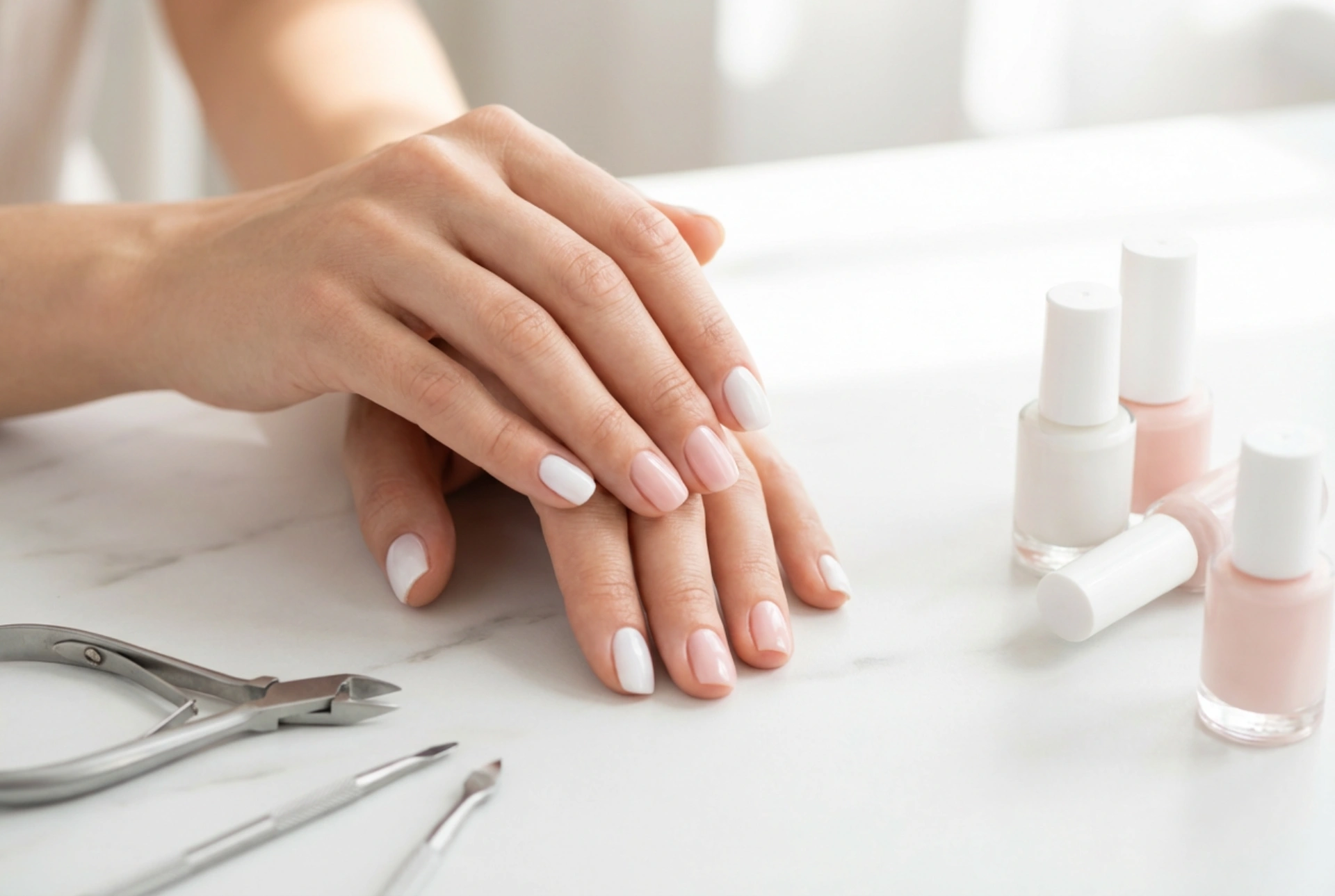 Wit-roze nagels: een subtiele manicure in een paar eenvoudige stappen