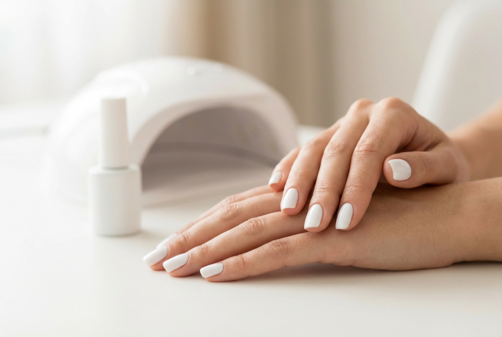 Witte hybride nagels stap voor stap: voorbereiding en uitharding