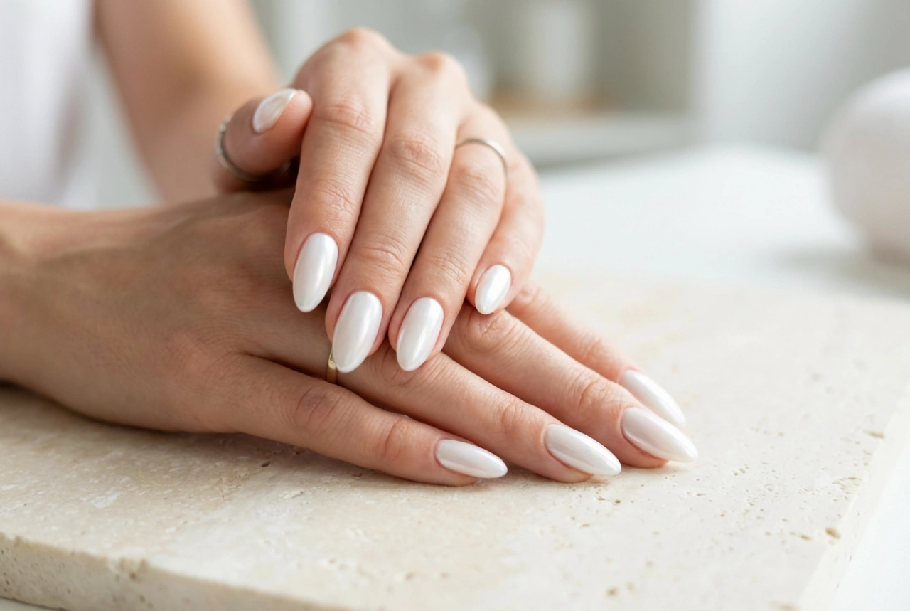 Witte parelmoer nagels: hoe creëer je een egale en glanzende parelmoer look