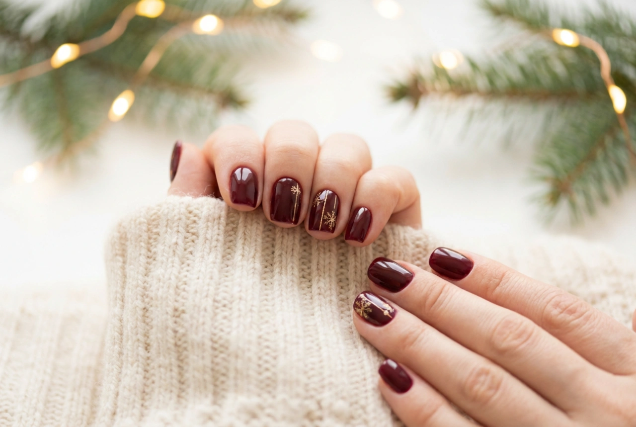 Bordeauxrode kerstnagels: klassieke motieven, stap voor stap