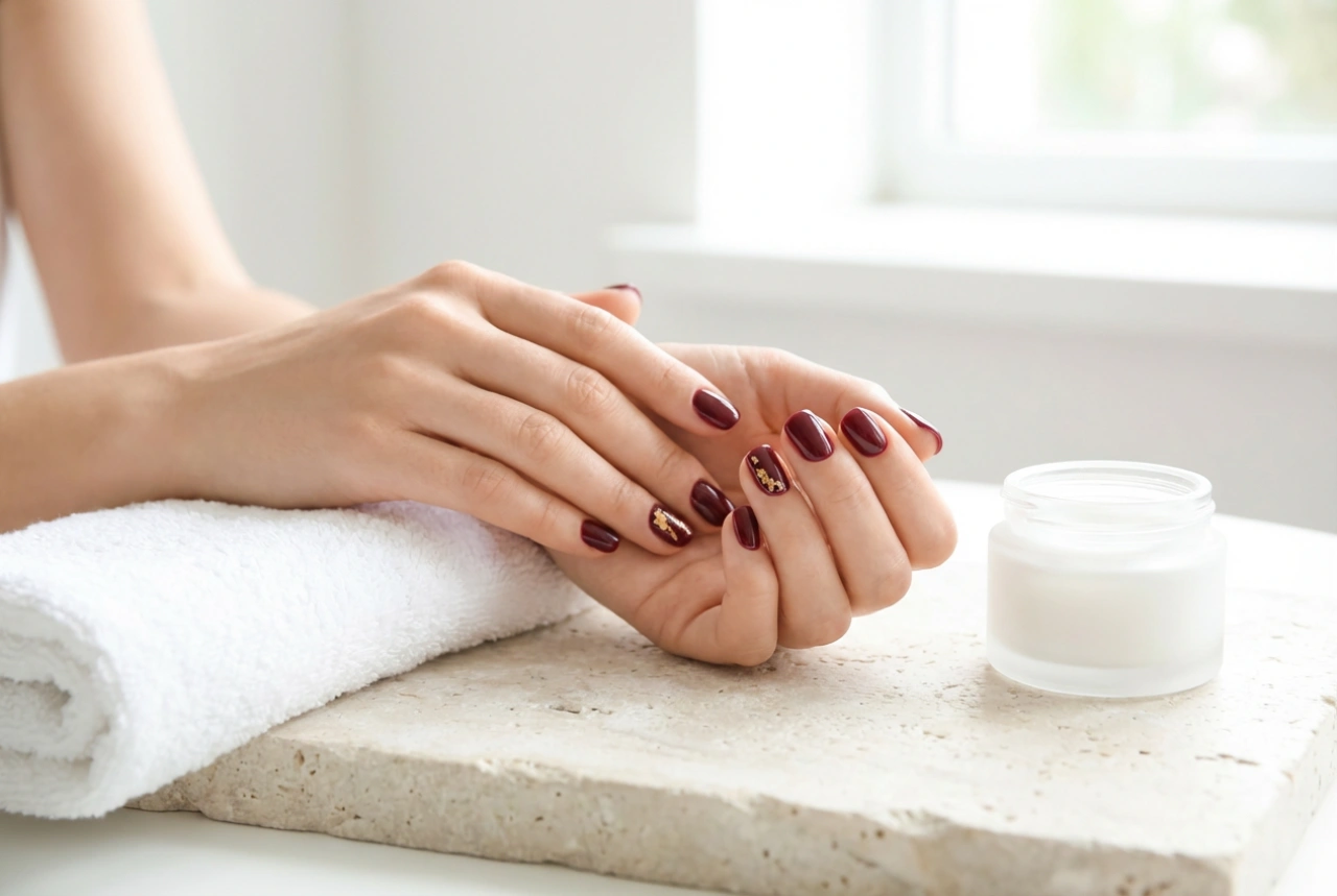 Bordeauxrode en gouden nagels: een elegant duo in 5 simpele stappen