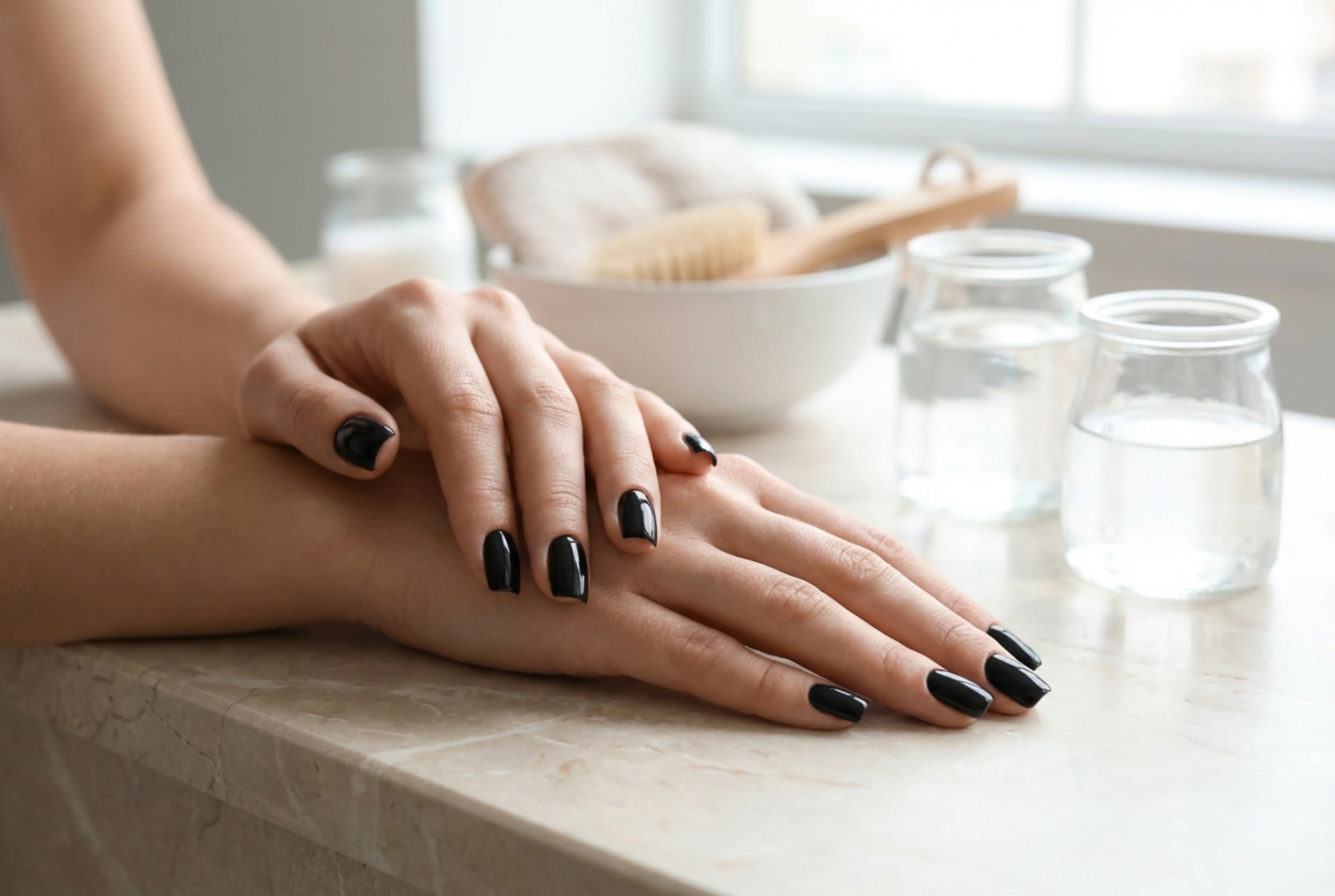 Zwarte vierkante nagels: hoe vorm te geven en gelijkmatig te lakken