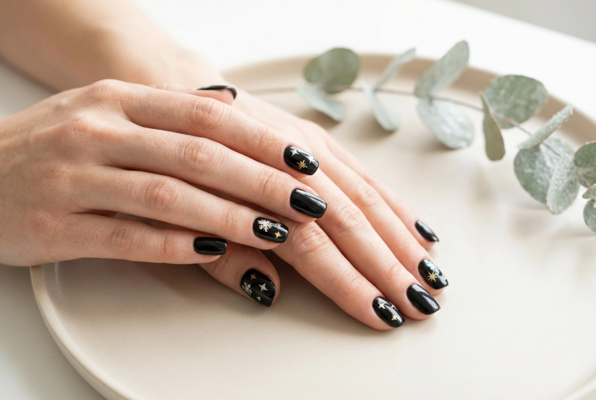 Zwarte kerstnagels: motieven, kleuren en versieringen stap voor stap