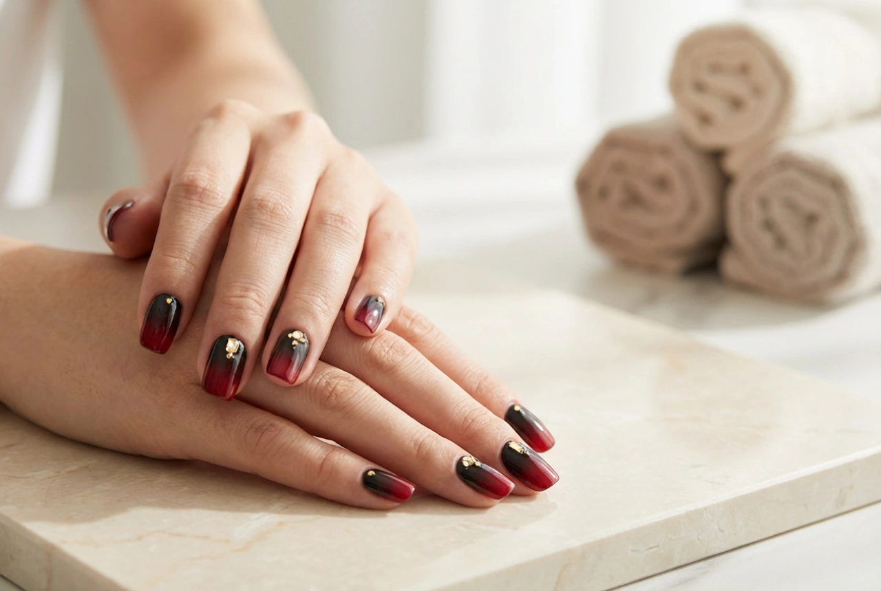 Zwart-rode nagels: kleuren combineren, gradiënt en versieringen