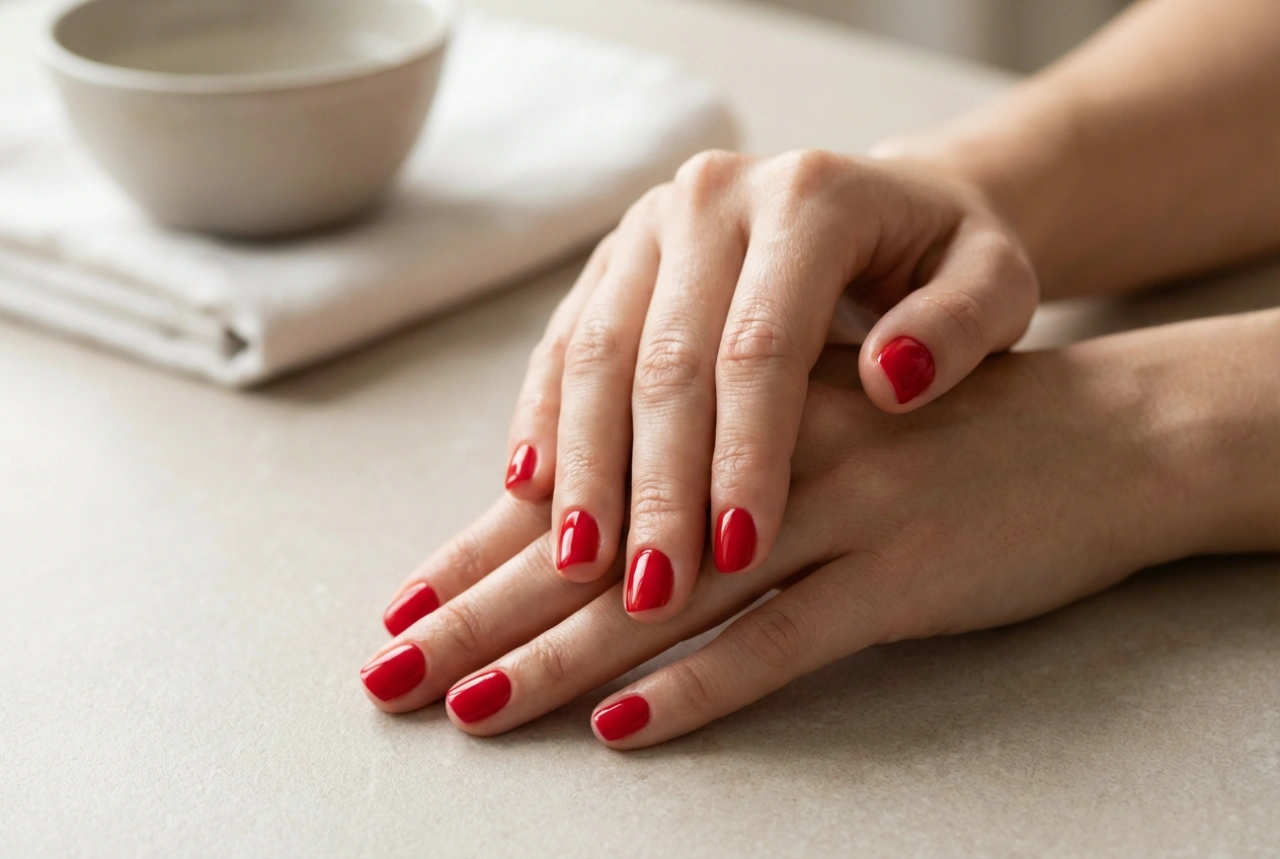 Hoe je korte rode nagels lakt om je handen slanker te laten lijken
