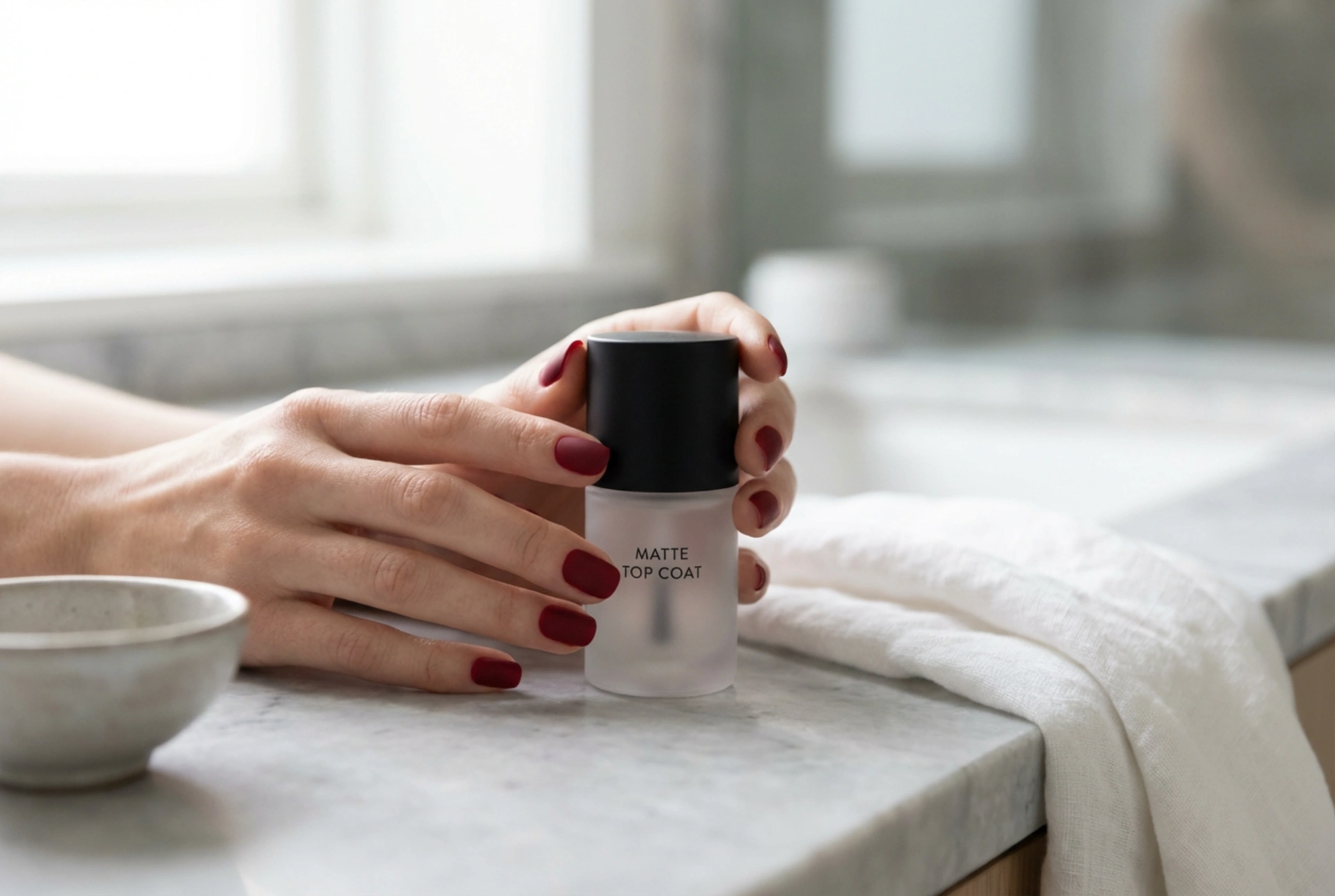 Rode matte nagels zonder slijtage: matte topcoat en verzorging
