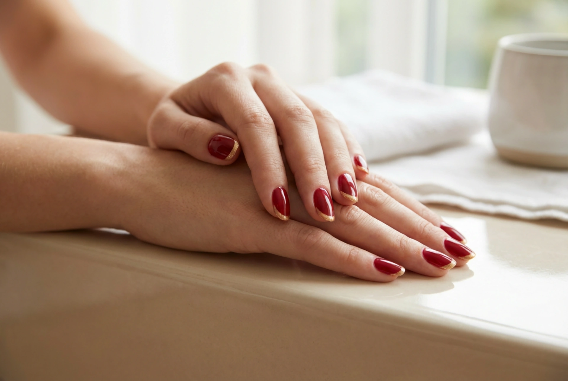 Gouden French Manicure op Rode Nagels: Een Stijlvolle Combinatie