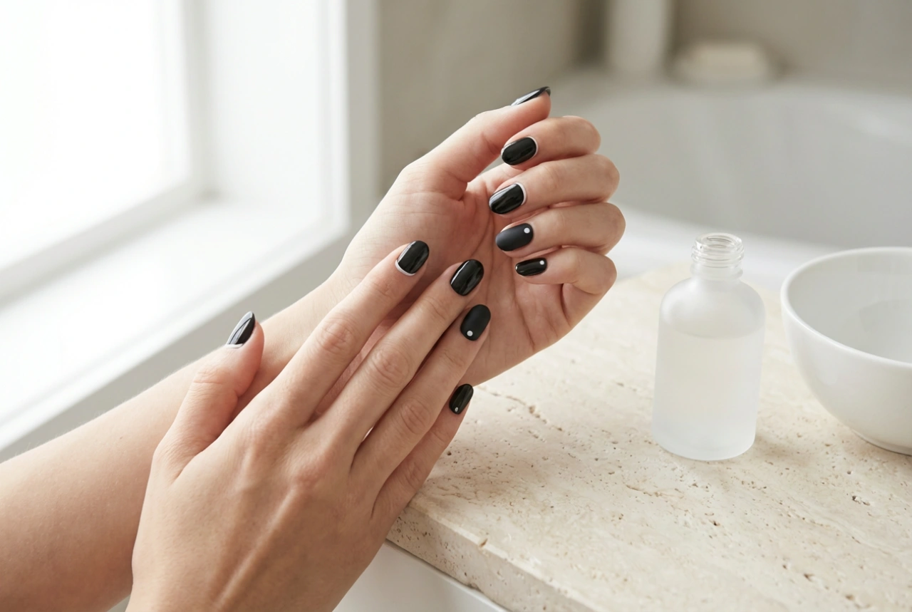 Mooie zwarte nagels voor elke dag: eenvoudige ontwerpen en afwerkingen