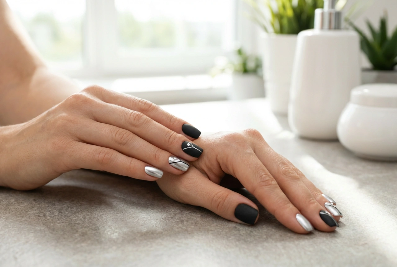 Hoe styliseer je zwarte nagels met zilver: mat, glans en accenten
