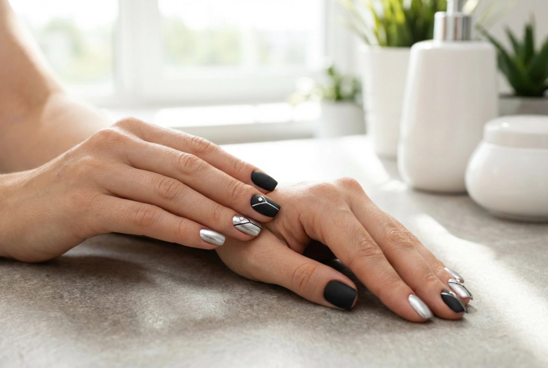 Hoe styliseer je zwarte nagels met zilver: mat, glans en accenten