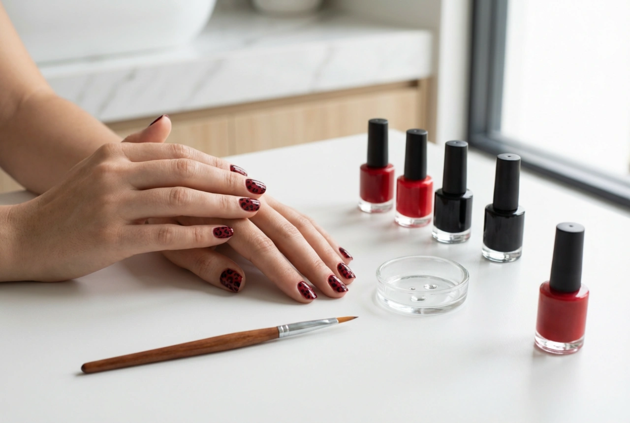 Rode nagels met panterprint stap voor stap: eenvoudige methoden en tools