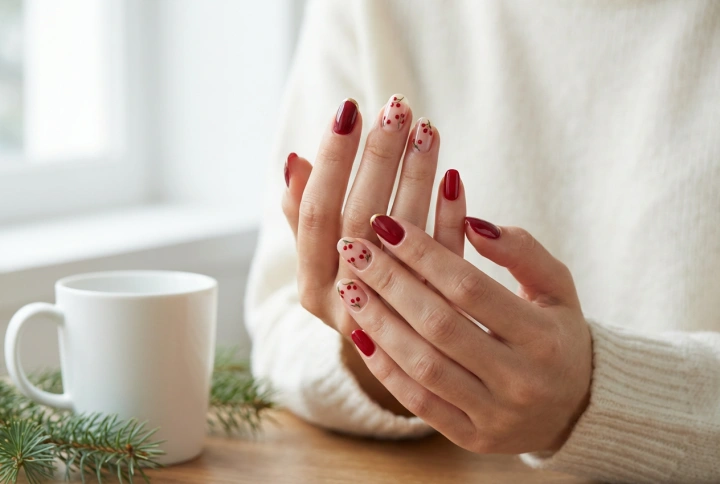 Rode kerstnagels: drie eenvoudige ontwerpen die je thuis kunt maken