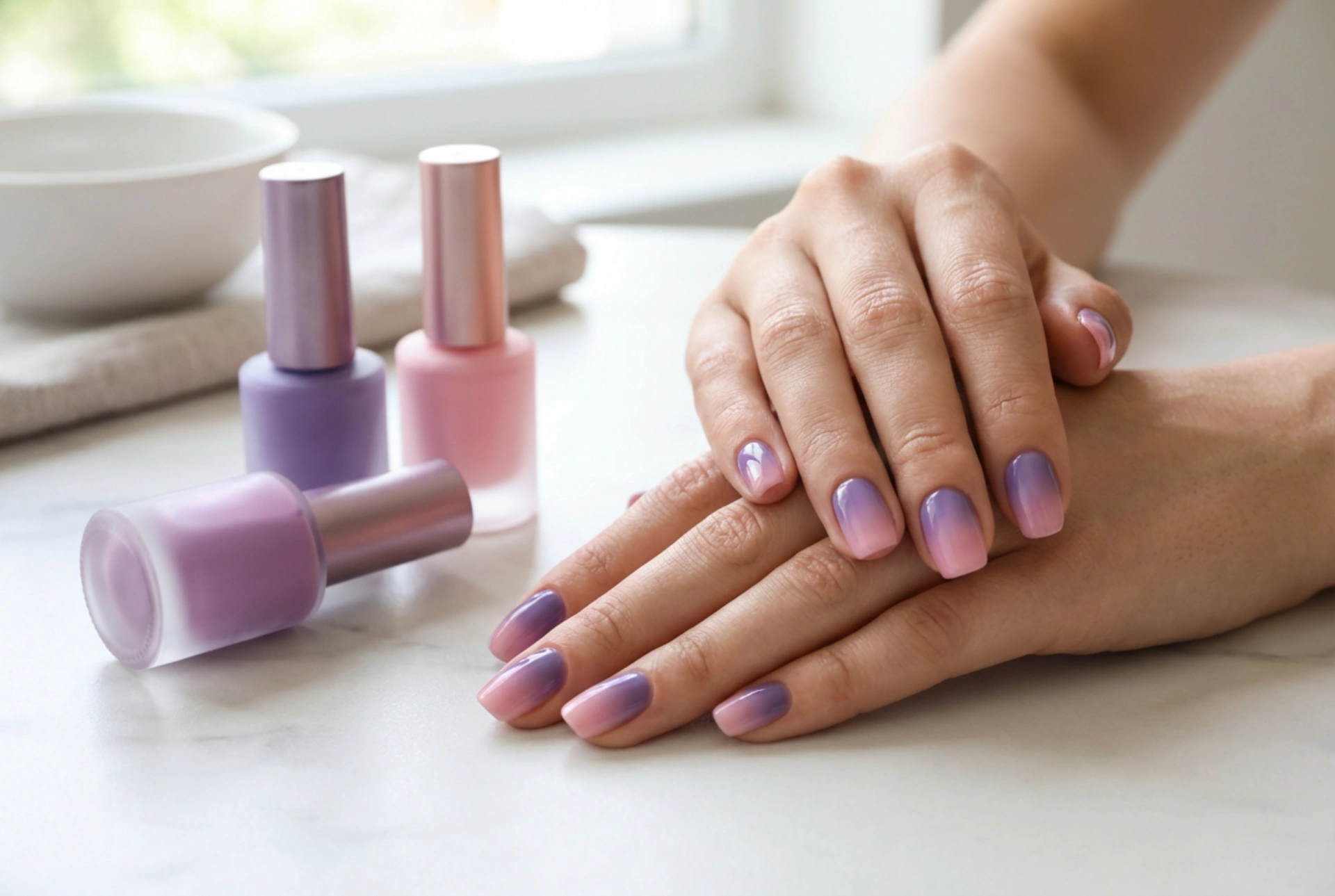 Paars-roze nagels: hoe creëer je een gladde ombre en samenhangende accenten