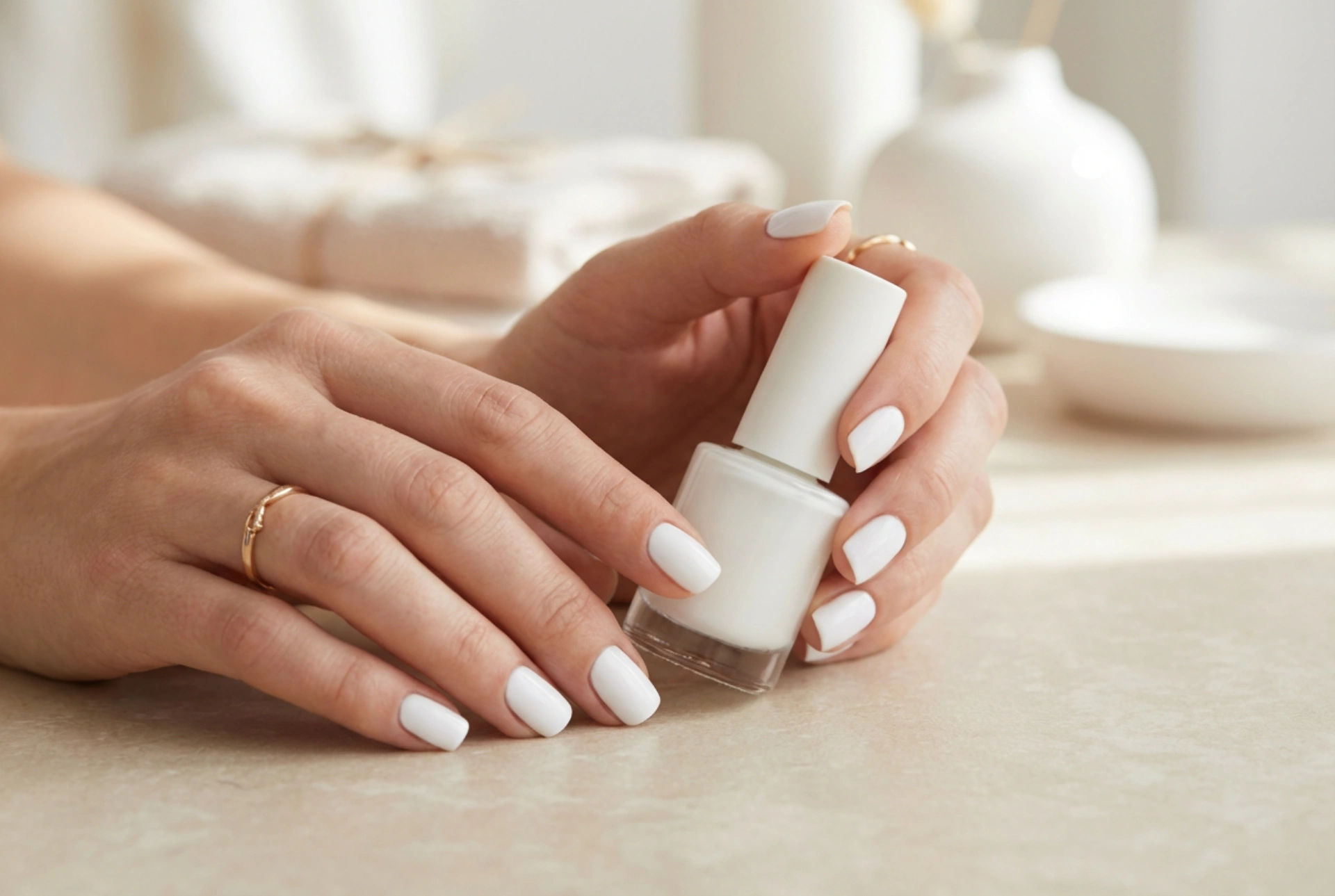Witte hybride nagels: perfect wit zonder strepen of vergeling
