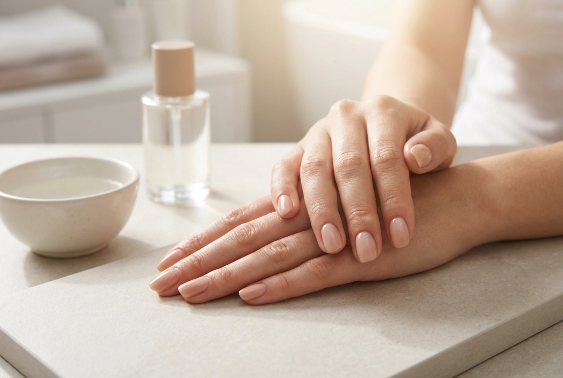 Nude hybride nagels: de perfecte tint, strakke nagelriemen en een schitterende glans