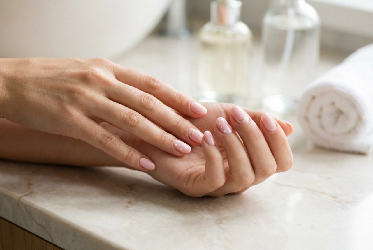 Roze hybride nagels voor elke dag: egale kleuren en subtiele details