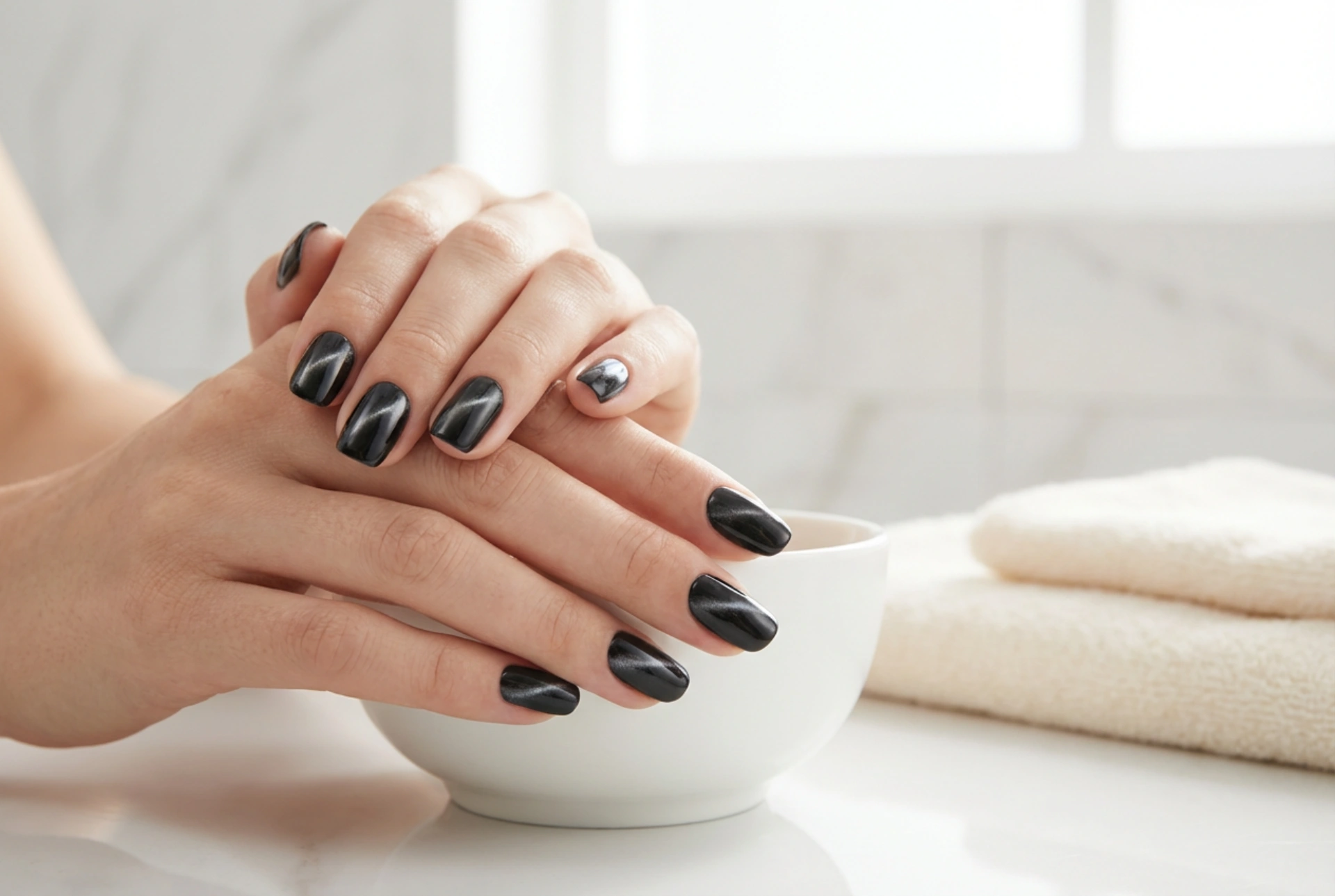 Zwarte cat-eye nagels: hoe creëer je de perfecte magnetische lijn en behoud je het effect