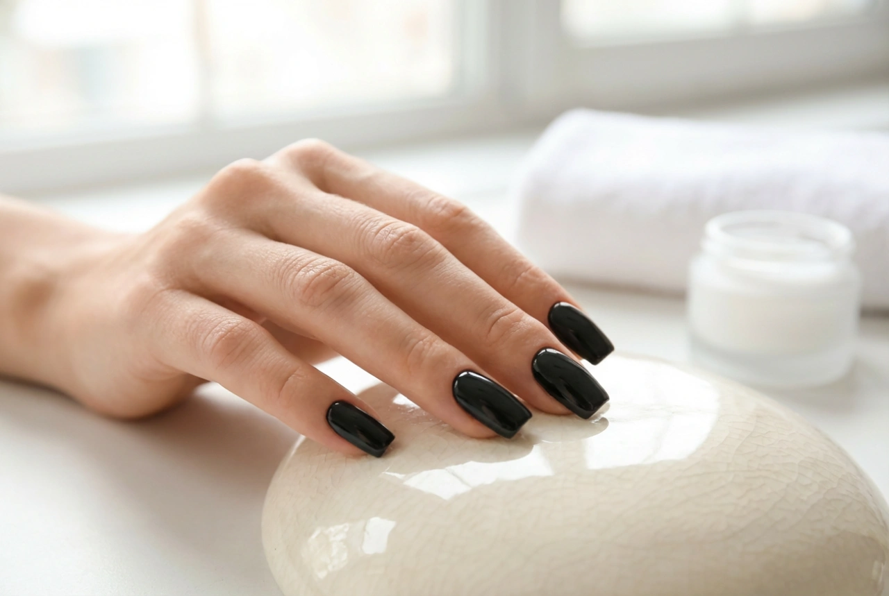 Zwarte vierkante nagels: precieze randen, dekking en topcoat