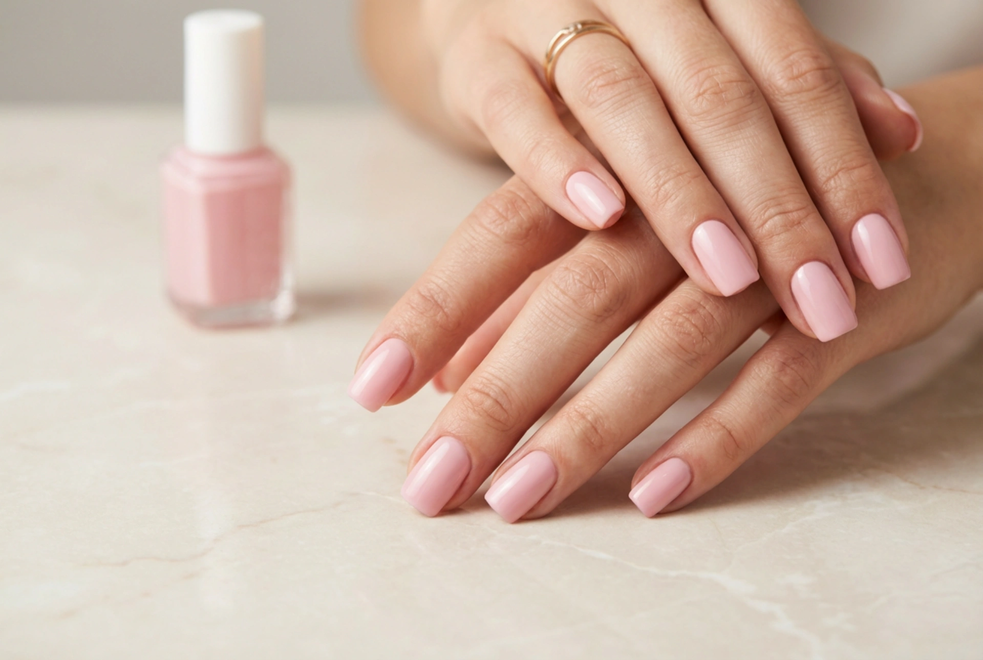 Roze vierkante nagels: een subtiele manicure stap voor stap