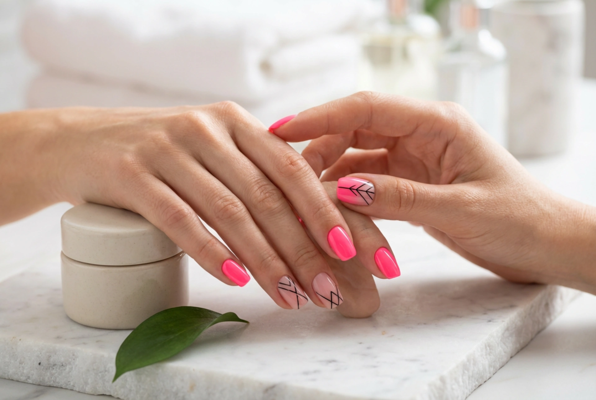 Neonroze nagels met zwart: contrasterende nail art stap voor stap