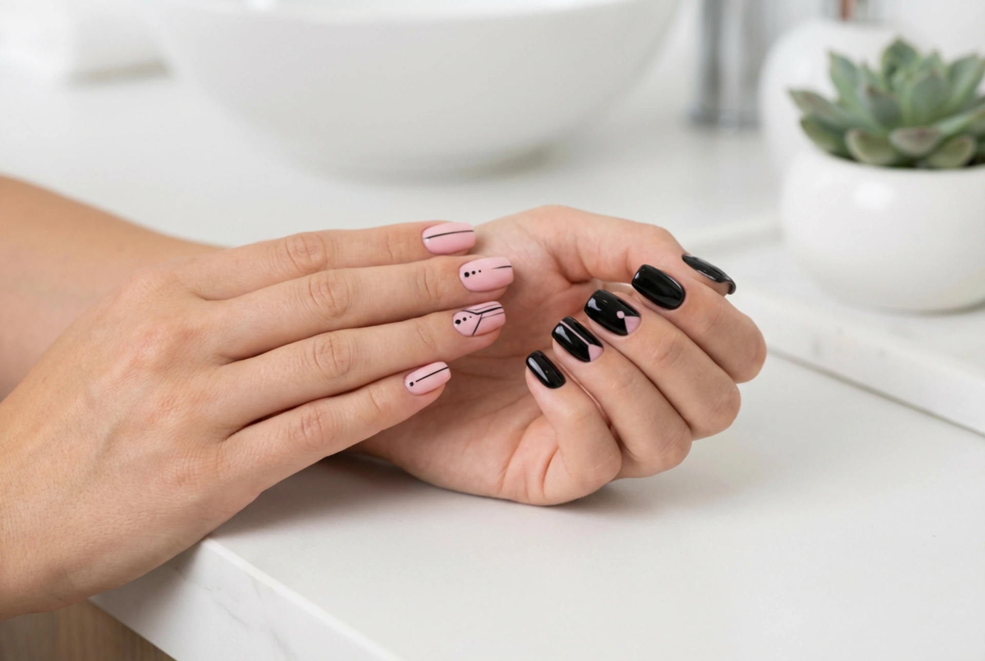 Roze en zwarte nagels: ideeën voor contrasten en eenvoudige technieken