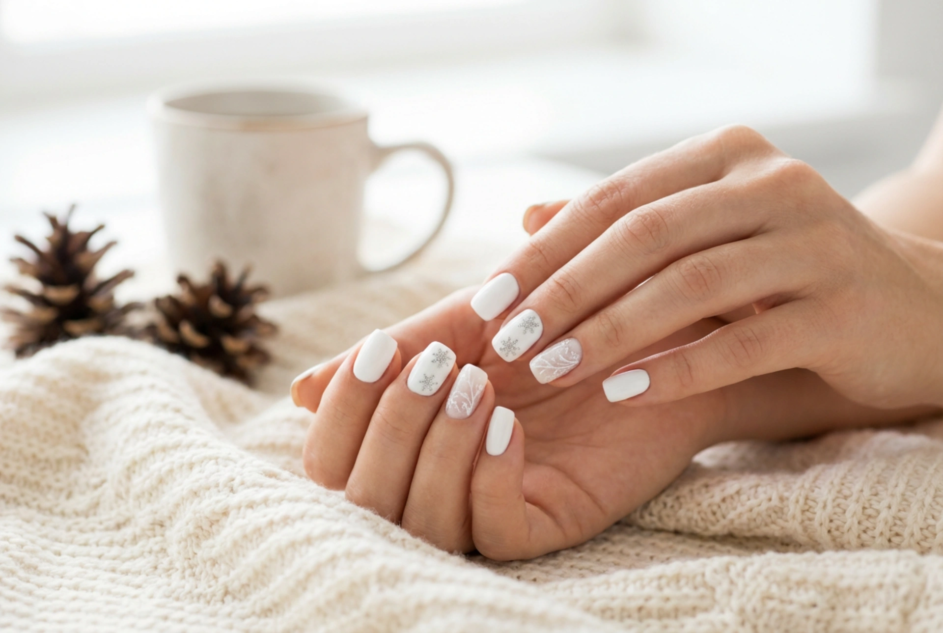 Hoe maak je witte kerstnagels: ontwerpen, versieringen en glans
