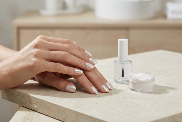 Parelmoer hybride nagels: pareleffect, poeders en een duurzame topcoat